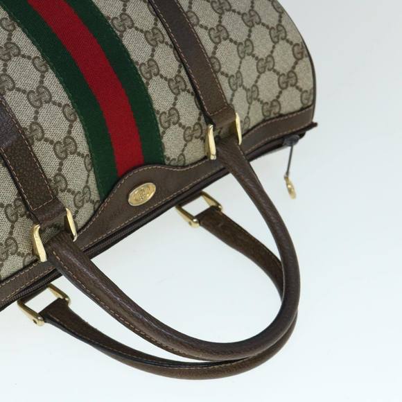 GUCCI GG Canvas Web Sherry Line Boston Bag PVC Beige Green Red Auth yk9774 - Picture 7 of 16